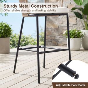Confezione da 2 sgabelli da bar per esterni con cuscini rimovibili, capacità di carico di 400 libbre, sedie da patio in corda intrecciata - Product Image 6