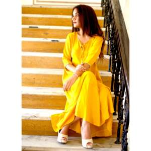Kurti long jaune décontracté et écologique pour femme avec Bijiya Gotta en tissu popeline XS pour un usage quotidien - Product Image 4