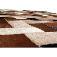 Authentischer 8x10 Leder-Kuhfellteppich, handgefertigt, gestreift, rutschfest, haustierfreundlich, dick, niedriger Flor für Wohnzimmer & Flur
