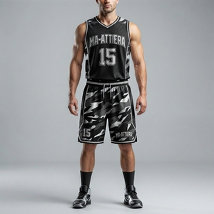 Ma-Attiera Black Gray <b>Camo</b> Basketball Jersey <b>Shorts</b> Set Sublimation Print Breathable Mesh Uniform <b>Men</b> Adult OEM - Product Image 3