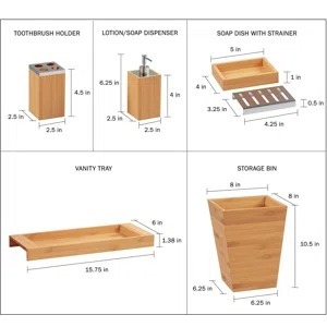 Ensemble de salle de bain en bambou écologique, parfait pour l'organisation quotidienne de l'hygiène, rangement sur comptoir, décoration style spa, pour hôtel et usage domestique - Product Image 4
