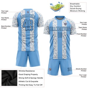 Maillot de football personnalisé blanc, bleu clair, noir, respirant, pour homme, entraînement, match, vêtements de sport, fabrication sur mesure - Product Image 2