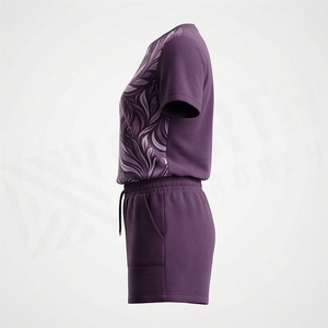 Conjunto de 2 Piezas para Mujer, Camiseta de Manga Corta y Pantalones Cortos por Encima de la Rodilla, Estampado Floral, Ropa Casual, Traje de Poliéster Tejido - Product Image 3