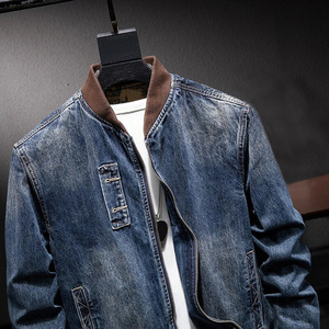 Chaqueta de Mezclilla para Hombre, 100% Algodón, Lavado a la Piedra, Cierre de Cremallera Frontal, Corte Regular Informal, para Otoño, Color Sólido, Detalle de Costuras - Product Image 3