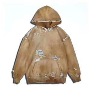 Custom Made Regular Fit Heavyweight Solid Pullover Hoodie Acid Stone Washed Distressed Sun Faded Acid Wash Zip Hoodies Men's - Product Image 3