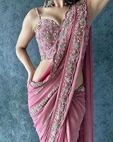 Sari indien traditionnel prêt-à-porter FULPARI en georgette pure et douce, broderie fantaisie, imprimé magnifique, personnalisable pour les fêtes