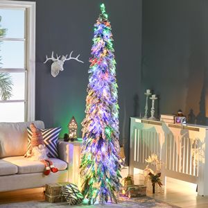 210 cm Prelit Pencil Christmas Tree Snow Flocked PET <b>Branches</b> with 350 LED <b>Lights</b> Downswept Shape for Festive Home Decor - Product Image 2