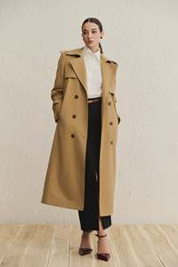 Manteau Trench pour Femme 100% Coton Hiver Long Double Boutonnage Col Cranté Épais et Chaud - Product Image 1