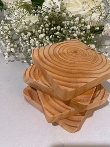 ชุดจานรองแก้วไม้ทำมือ จานรองแก้วไม้ธรรมชาติสำหรับกาแฟ ชา แก้วน้ำ ตกแต่งโต๊ะ บ้าน ร้านอาหาร บาร์ - Product Image 2