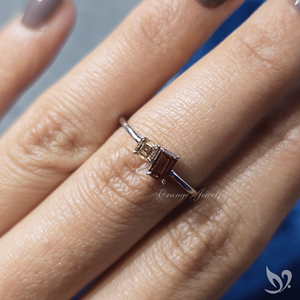 Champagne Lab Grown Diamond Toi et Moi <b>Ring</b> Asscher and Emerald Cut <b>Two</b> <b>Stone</b> Engagement <b>Ring</b> Architectural Design Ready to Ship - Product Image 4