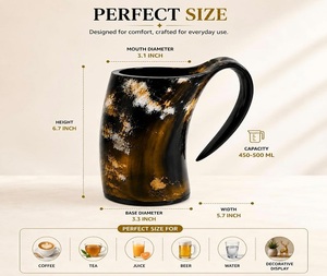 BEST Quality Eco-Friendly Handmade American Style Organic Material Buffalo Horn Mug with Handle for <b>Beer</b> Wine F S International - Product Image 3