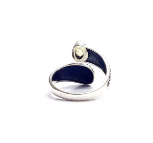 Elegant Oval Moonstone 925 <b>Sterling</b> <b>Silver</b> <b>Ring</b> Handmade Blue Flash Gemstone <b>Adjustable</b> Insect Textured Band - Product Image 4