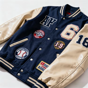 Custom Logo Front Chenille Embroidery Stand Collar <b>Patchwork</b> Streetwear Men Winter Bomber Letterman Varsity <b>Jacket</b> - Product Image 3