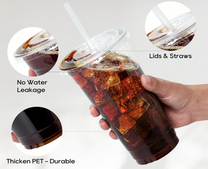 Gobelets en plastique transparent biodégradables et écologiques de 32 oz avec couvercles et pailles, jetables, anti-fuite, pour café glacé, boissons froides, smoothies - Product Image 2