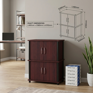 Modern 1953 Multi Use 2 Tier <b>Storage</b> Cabinet Wood Double Door <b>Sideboard</b> Compact Accent Mahogany Oak Buffet Cupboard - Product Image 1