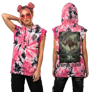 Sudadera con capucha para mujer, color verde azulado, con estampado tie-dye de mármol y gráfico de letrero de neón de gasolinera zombie, estilo retro, ropa urbana, proveedor de sudaderas con capucha. - Product Image 5
