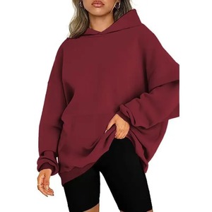 Sweat-shirt à capuche oversize unisexe en maille unie à manches chauve-souris, long, pour l'automne, avec poches - Product Image 2