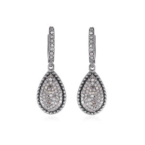 Pendientes de Aro en Forma de Lágrima de Plata 925 Oxidada con Diamantes Pavé Estilo Champán, Joyería Fina Hecha a Mano al por Mayor - Product Image 1