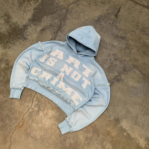 Sweat à capuche pour homme effet vieilli avec broderie en fil de satin, en coton épais - Product Image 2