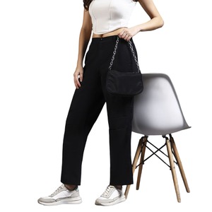 Pantalones Cargo de Cintura Alta para Mujer, Color Negro Sólido, Corte Holgado, con Bolsillos, Estilo Casual, para Primavera - Product Image 4