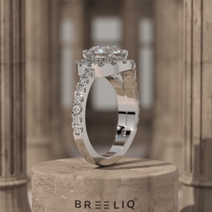 14K White Gold 2CT Round Diamond Ring Double Row Split Band Halo Style Luxury <b>Bridal</b> Engagement Ring - Product Image 2