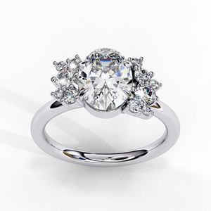 Anillo de Compromiso de Moissanita con Corte Ovalado, Banda Nupcial Redonda Brillante, Chapado en Oro Blanco, Joyería para Mujer - Product Image 4