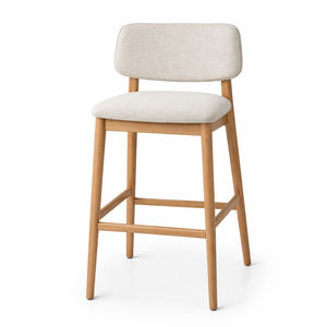 Silla de Bar Acolchada de Madera de Teca Sostenible de Lujo, Estilo Escandinavo Minimalista, Taburete de Isla con Asiento de Espuma Cómodo para Hogar, Bar o Cafetería - Product Image 1