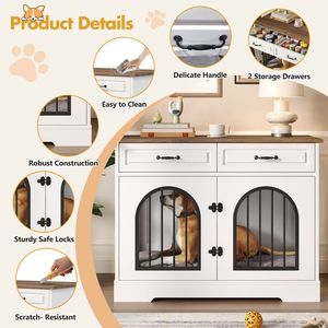 43.3\" Heavy Duty Indoor Dog <b>Crate</b> Furniture 2 <b>Storage</b> Drawers Medium Large Dog Kennel Side Doors Pet Houses Furniture for Dogs - Product Image 3