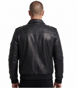 Wholesale <b>Men</b> Genuine Leather Flight <b>Jacket</b> Black Epaulet <b>Aviator</b> Bomber Custom Utility Cargo Pocket Standing Zippered XS - Product Image 3