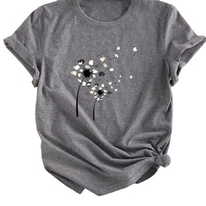 T-shirt en coton décontracté à col ras du cou pour femmes T-shirt vintage à manches courtes en jersey dentelle sérigraphié personnalisable mode pour dames - Product Image 1