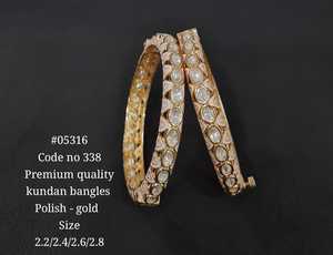 05316Kundan Bangle Pink Oval <b>Ruby</b> and Clear Stone openable bangle Gold Tone for Wedding Festival Wear - Product Image 2