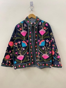 <b>Women</b> Handmade Suzani Embroidered <b>Velvet</b> Jacket Luxury Boho Winter <b>Coat</b> Traditional Ethnic Floral Short Outerwear - Product Image 1