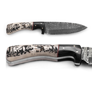 Cuchillo de Caza de Hoja Fija de Acero de Damasco Personalizado - Hoja Recta de 19 cm de Longitud - Mango de Hueso de Camello con Grabado Láser - Estilo Industrial - Product Image 2