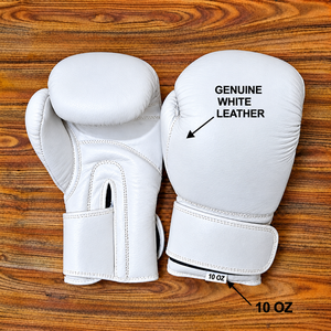 Guantes de Boxeo de 10oz al por Mayor, de Cuero Genuino Blanco, con Correa de Muñeca Ajustable, Impresión en Relieve, Personalizables con Logotipo Boxing Worrier - Product Image 3