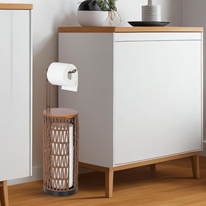 Soporte de papel higiénico de ratán marrón profundo independiente, almacenamiento de 3 rollos, soporte de tejido, decoración de baño bohemio, estilo de granja - Product Image 6