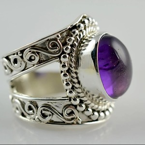 Amethyst <b>Ring</b> Handmade Sterling Silver Bezel Setting Natural Purple Oval Shape Gemstone <b>Boho</b> Jewelry Women's Jewekry - Product Image 3