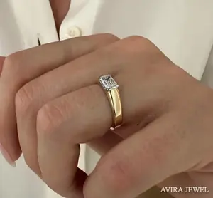Moissanite Engagement <b>Ring</b> 1 CT <b>Emerald</b> Cut VVS1 VS1 Clarity Solid Gold White Yellow Rose Gold Women's Wedding Bridal Jewelry - Product Image 4
