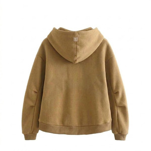 เสื้อฮู้ดดี้โอเวอร์ไซส์ผ้าฟลีซเนื้อหนักพิมพ์ลายตามสั่ง ผ้าฝ้าย 100% สำหรับฤดูหนาว แบบเรียบสีพื้น ไม่มีกระเป๋า ไม่มีเชือกผูก ทรงครอปท็อป มีฮู้ด - Product Image 2