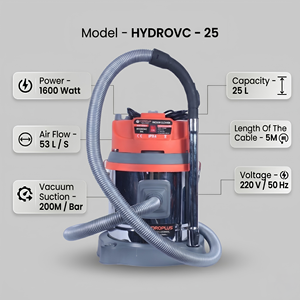 Aspiradora Húmeda/Seca HYDROPLUS INTERNATIONAL de 25L, 1600W, Alta Succión, 200M Bar, Acero Inoxidable, Electrónica, Comercial/Industrial - Product Image 2