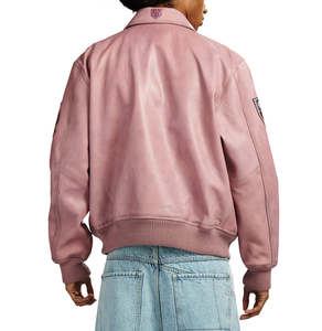Avirex Custom Men's Pink Genuine <b>Leather</b> Bomber <b>Jacket</b> Patchwork Design Reversible Waterproof Flight <b>Jacket</b> OEM ODM Wholesale - Product Image 4