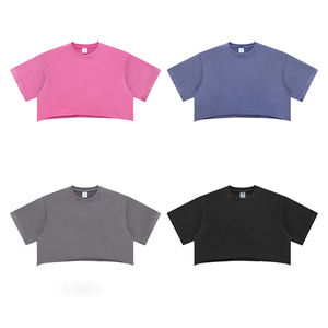 T-shirt délavé à l'acide 280 g/m² en coton épais, crop top pour femme, vêtements de haute qualité, crop tops vintage personnalisés - Product Image 4