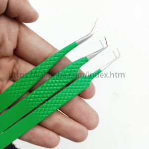 Pinzas de pestañas verdes al por mayor, pinzas de pestañas verdes con logotipo personalizado, pinzas de extensión de pestañas con punta de fibra - Product Image 6