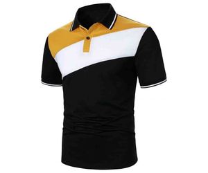 Men's Color <b>Blocked</b> Polo Shirt Short Sleeve Polyester Cotton T Shirt Breathable Soft Casual Shirt with Custom <b>Rubber</b> Logo - Product Image 1