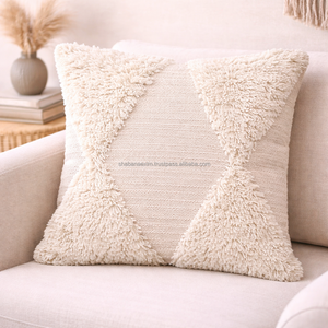 Funda de cojín estilo boho tejida a mano, de algodón de alta calidad, 45x45, con diseño de diamantes grandes, para sofá o cama. - Product Image 4