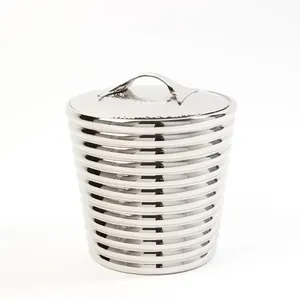 Aluminium Ice Bucket Vertical Stripes Design Modern Tabletop Kitchen Storage <b>Container</b> Durable Metal Handicraft Handmade - Product Image 5