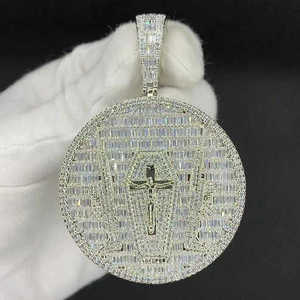 Pendentif unisexe tendance en moissanite plaqué or rose, style hip-hop, en argent sterling 925, taille brillant, bijou de luxe, cadeau idéal - Product Image 2