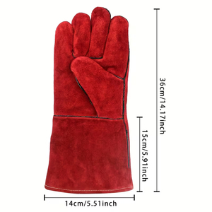 Red Leather Mechanic <b>Gloves</b> With Insulated <b>Long</b> Cuff Heat Protection Industrial Quick Dry Outdoor Utility Leather <b>Gloves</b> - Product Image 6