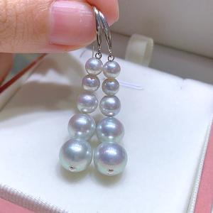 Boucles d'oreilles pendantes fines rétro argentées et blanches, perles rondes d'eau douce naturelles, qualité brillante et impeccable, perles abondantes - Product Image 2