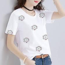เสื้อยืดคอตตอนเกาหลีสำหรับฤดูร้อน ผู้หญิง คอกลม แขนครึ่ง ผ้าถักเนื้อแน่น ระบายอากาศได้ดี แห้งเร็ว สไตล์สตรีทแวร์ เสื้อผู้หญิง - Product Image 3