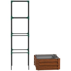 Fioriera Rialzata Zincata 61x61x186 cm con Gabbia per Pomodori per Piante Rampicanti, Recinzione Marrone, Traliccio e Cancelli - Product Image 1